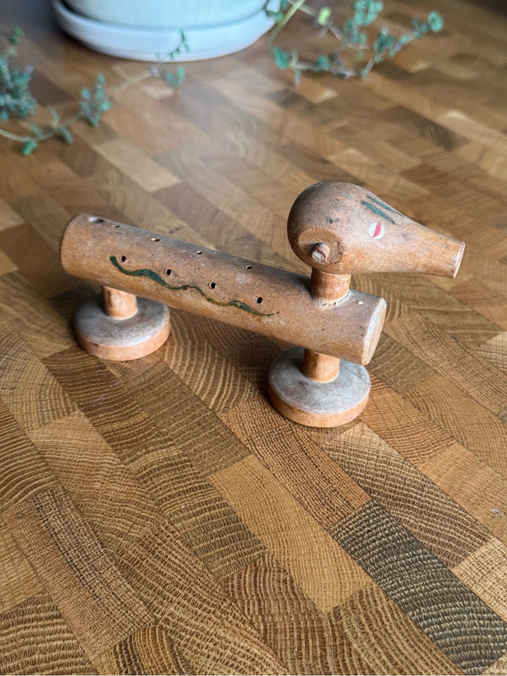Vintage MCM Primitive Dog Dachshund Wooden Toothpick Holder